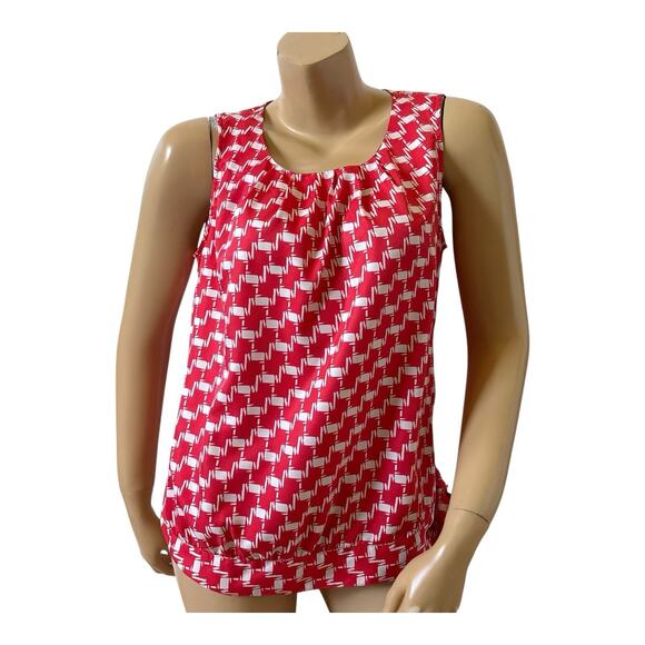 GAP Womens Size Medium Sleeveless Tie Hem Red White Patterned Pleated Shirt Top - Picture 1 of 7